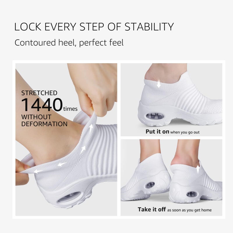 HKR Womens Comfortable Nursing Work Shoes Slip On Lightweight Platform Walking Sneakers White 8(ZJW1839bs40) - Image 5